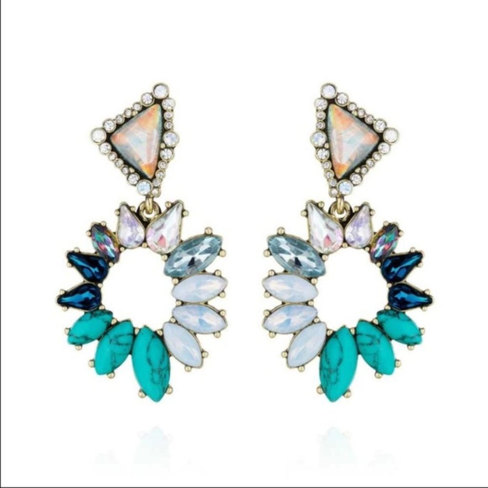 3/$25 rhinestone hoop earrings blue white